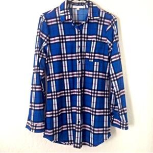 Eden & Olivia blue and white plaid button down top, women’s size small